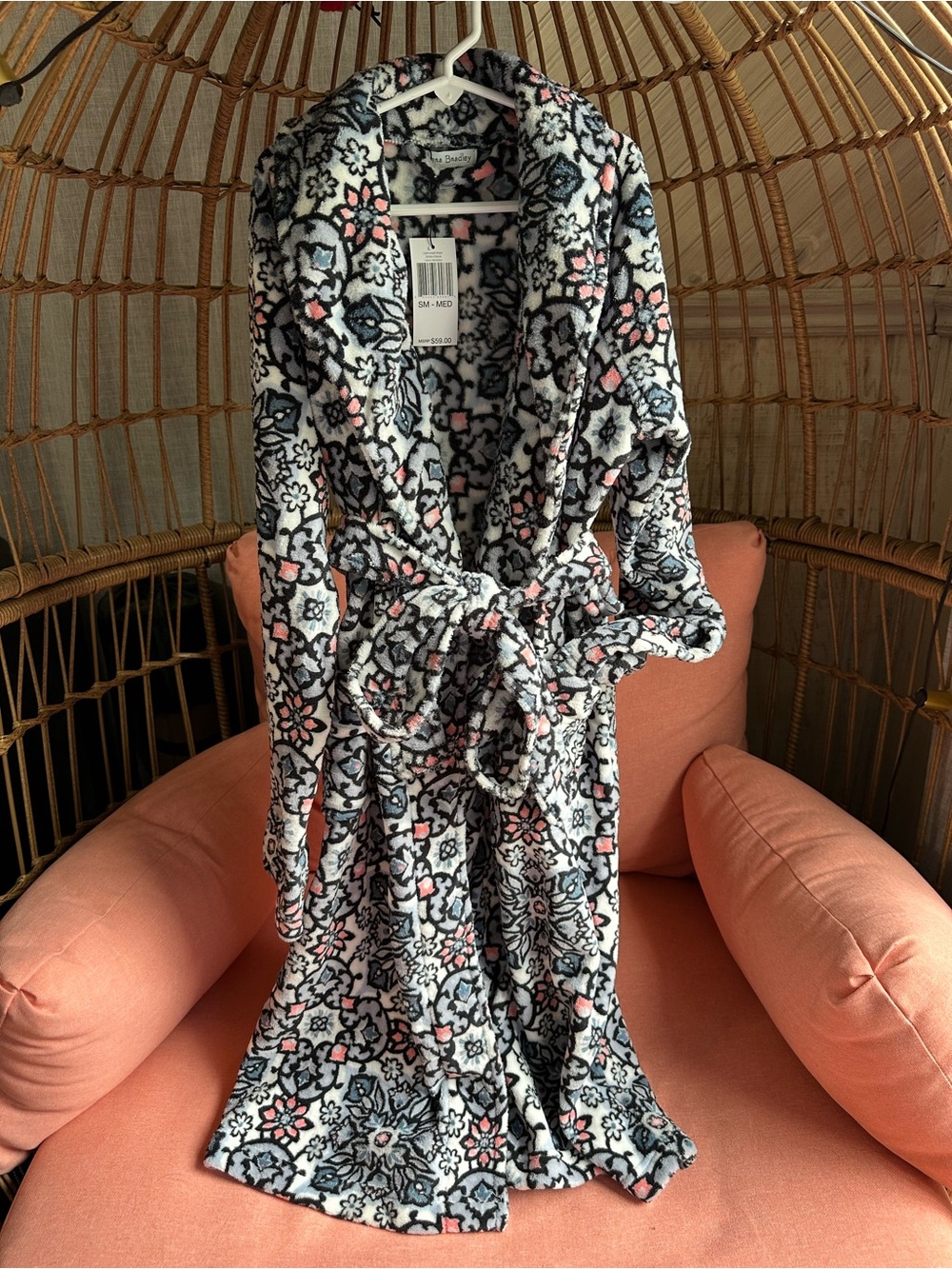 Vera Bradley Black, Floral Plush Robe